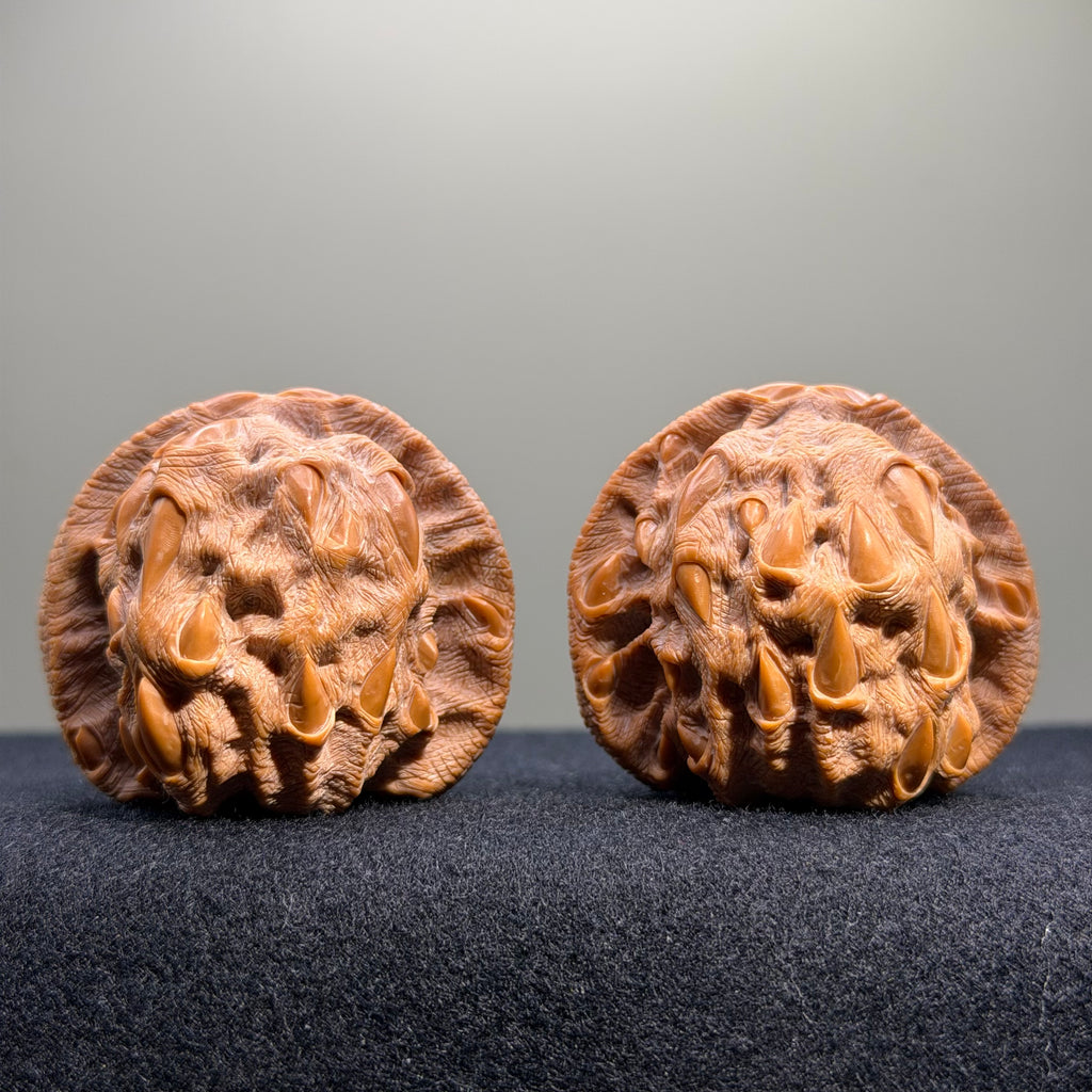 Dragon Claw Carved White Lion Wenwan Walnut · 42mm · Collector Ritual