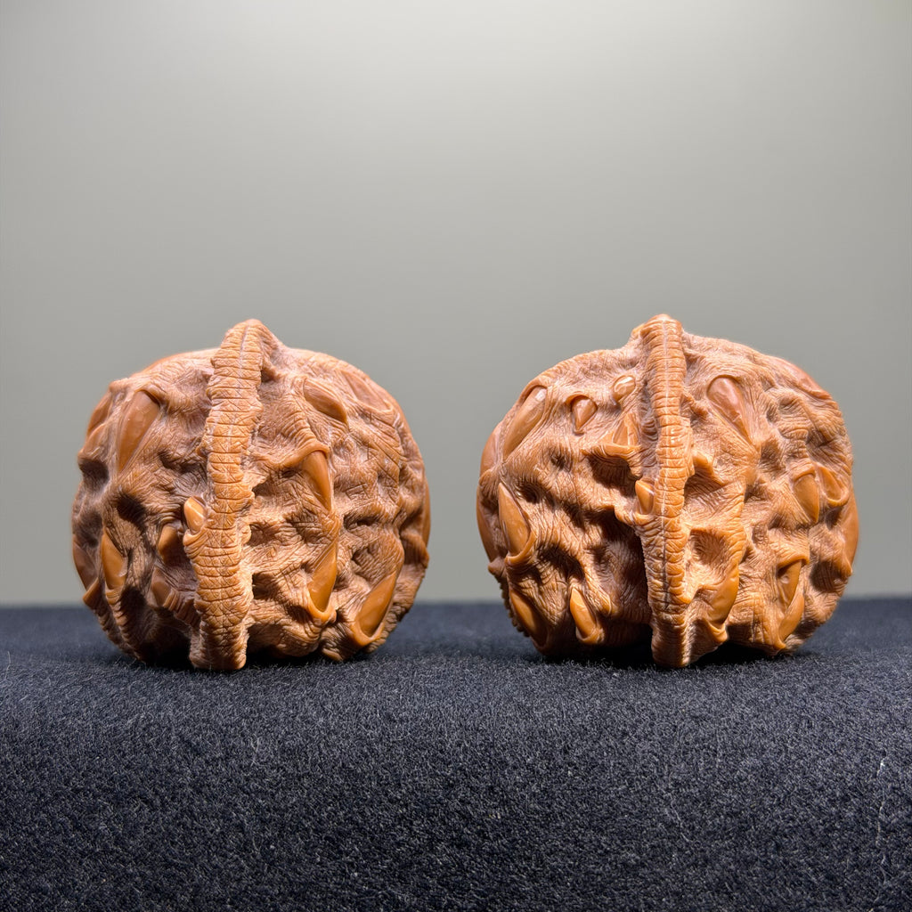Dragon Claw Carved White Lion Wenwan Walnut · 42mm · Collector Ritual