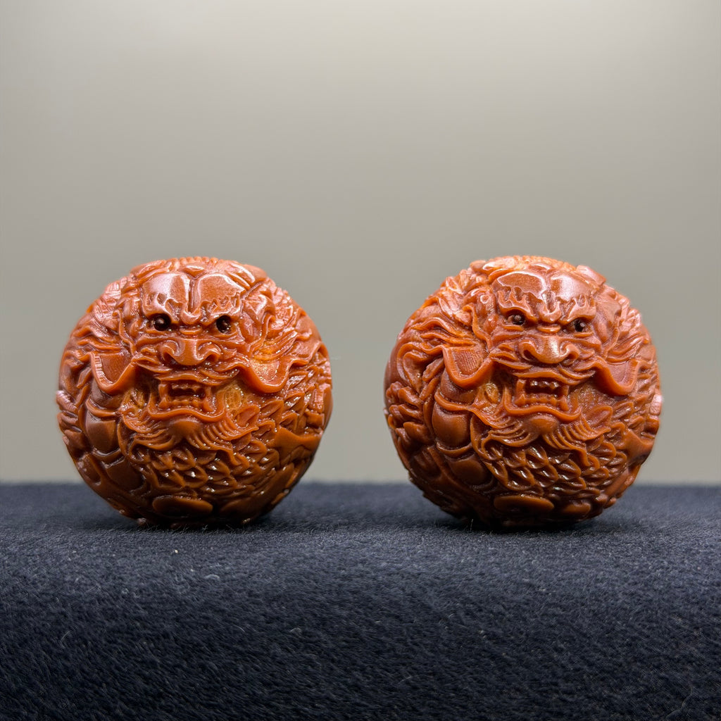 Dragon Brocade Ball Olive Pit Carving · 35mm · Select Ritual