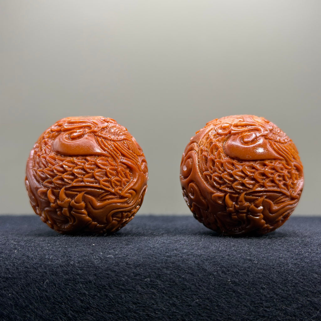 Dragon Brocade Ball Olive Pit Carving · 35mm · Select Ritual